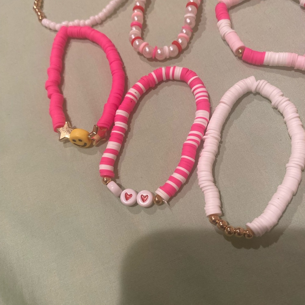 Pink and White Beaded Kids Bracelets Set